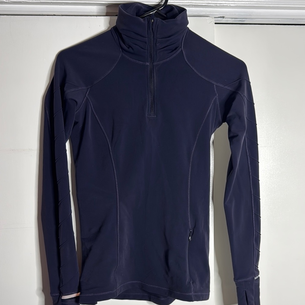 Blue Sweatshirt with Full-Length Sleeves and High Collar
